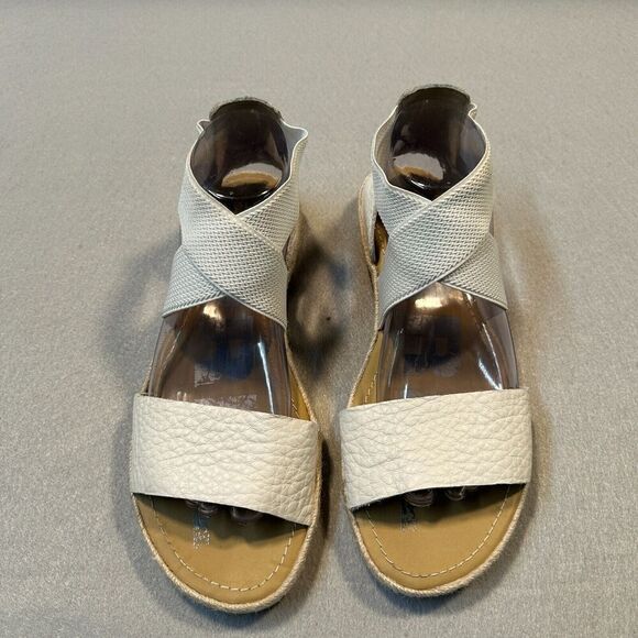 Sorel Ella Jute Sandals Womens 9.5 White Leather‎ Elastic Strap Peep Toe - Picture 2 of 10